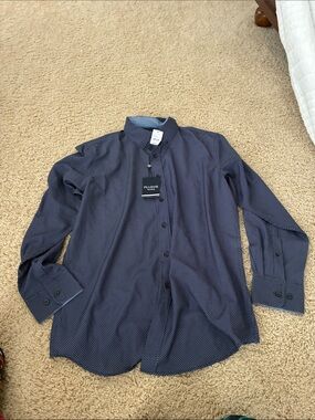 Joseph A. Bank Traveler Tailored Fit Navy and White Button-Down Shirt (medium)